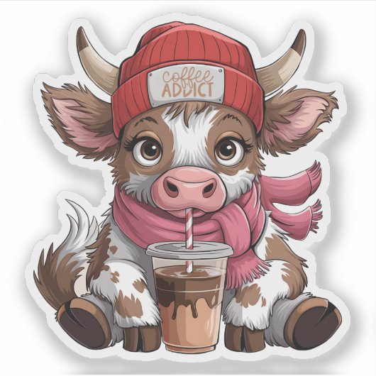 Coffee Addict Cow Sticker (Voorkant)