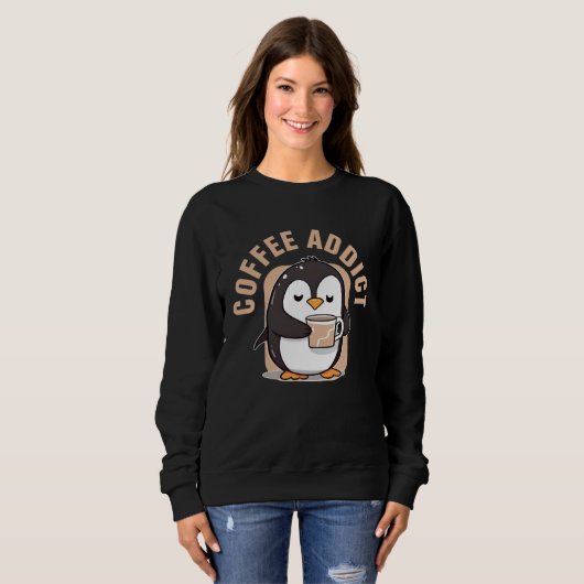 Coffee Addict Penguin Caffeine Trui (Voorkant volledig)