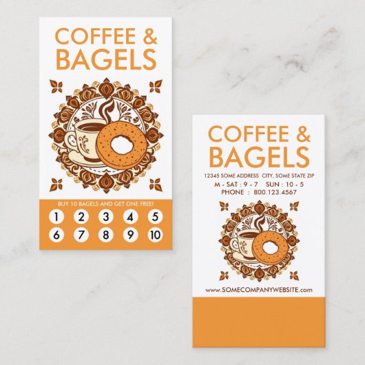Coffee and Bagels Loyalty Punch Card (Voorkant / Achterkant)