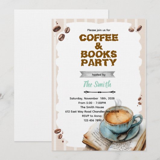 Coffee and book party invitation kaart (Voorkant / Achterkant)