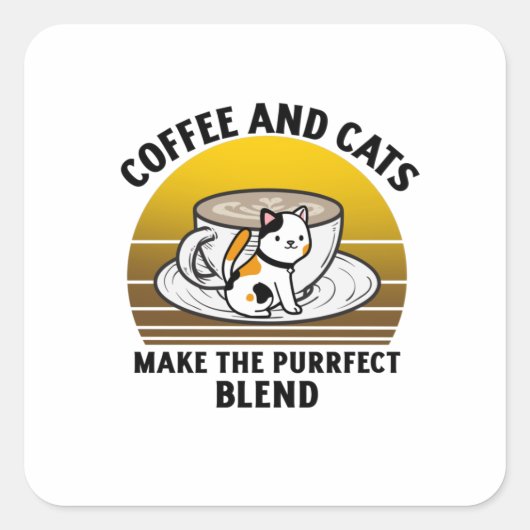 Coffee and cats make the purrfect blend vierkante sticker (Voorkant)