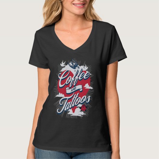 Coffee and Tattoos  Tattoo  Humor Coffee Addict T-shirt (Voorkant)
