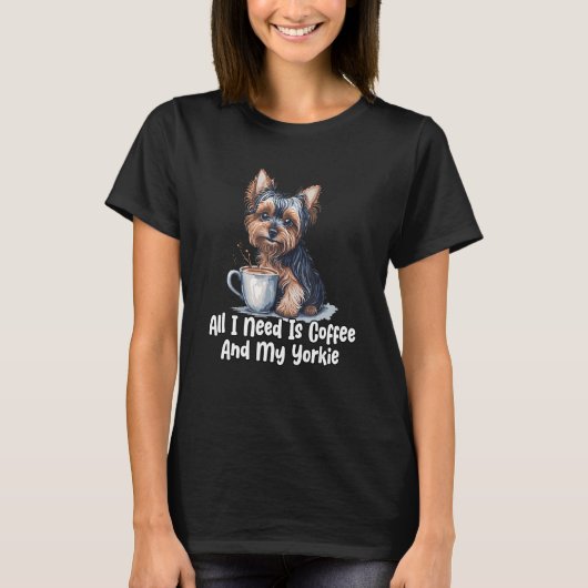 Coffee and Yorkie Love Cute Dog and Coffee  Design T-shirt (Voorkant)