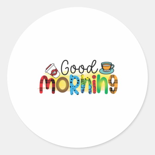 Coffee Art Good Morning Ronde Sticker (Voorkant)