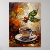 Coffee Art: Steaming Mug & Cherry Branch Poster (Voorkant)