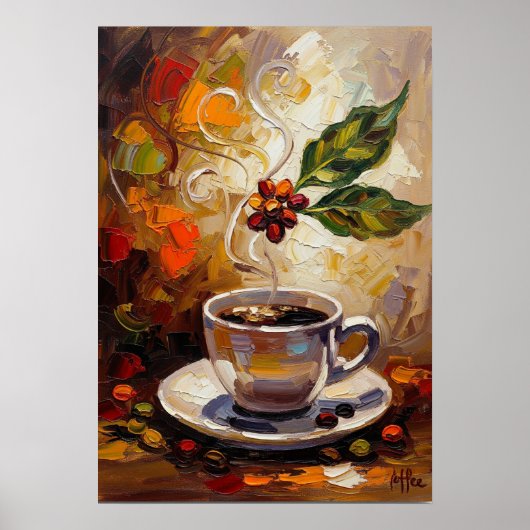 Coffee Art: Steaming Mug & Cherry Branch Poster (Voorkant)