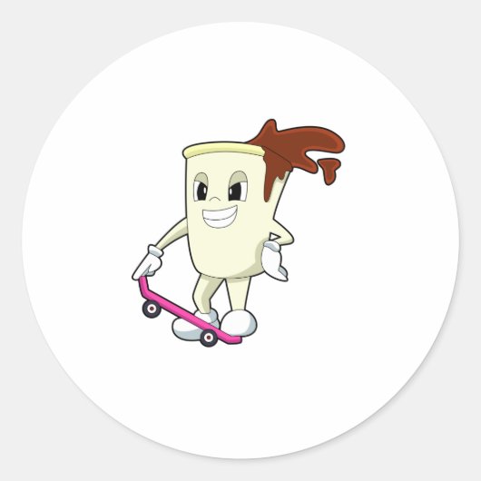 Coffee as Skater with Skateboard Ronde Sticker (Voorkant)