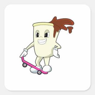 Coffee as Skater with Skateboard Vierkante Sticker