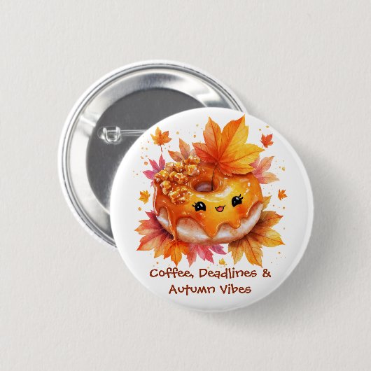 Coffee & Autumn Vibes Donut Ronde Button 5,7 Cm (Voorkant /achterkant)