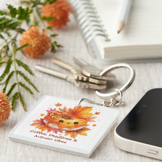 Coffee & Autumn Vibes Donut Sleutelhanger (Voorkant Rechts)