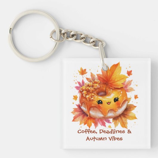 Coffee & Autumn Vibes Donut Sleutelhanger (voorkant)