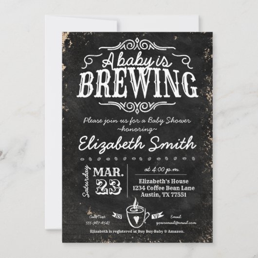 Coffee Baby Brewing Chalkboard Baby shower Kaart (Voorkant)