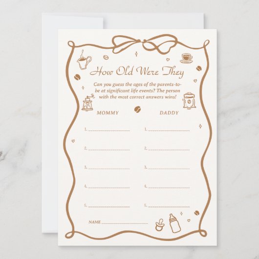 Coffee Baby Shower How Old Were They Game Card Kaart (Voorkant)