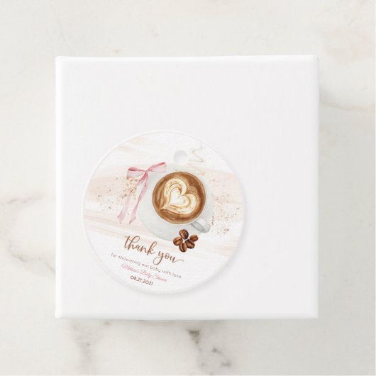 Coffee baby shower Is Brewing bow Bedankjes Labels (In situ)