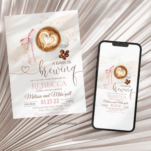 Coffee baby shower Is Brewing  bow Kaart