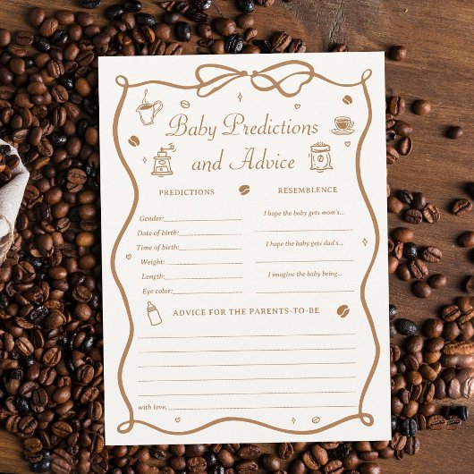 Coffee Baby Shower Predicitons Game Card Kaart