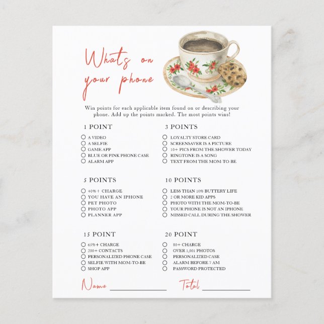 Coffee baby shower - What's On Your Phone Game (Voorkant)