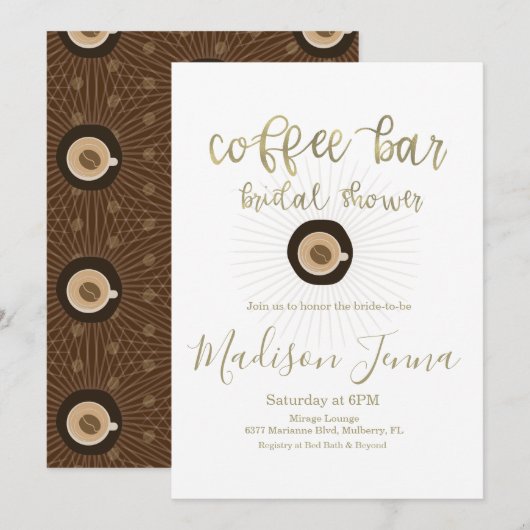Coffee Bar Bruiloftsborrel Gouden Schrift Kaart (Voorkant / Achterkant)