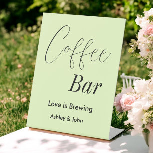 Coffee Bar Green Pastel Wedding Reclamebord Met Voetstuk
