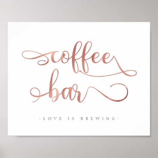 "Coffee Bar" Roos goud Calligrafie Weddenschap Poster (Voorkant)