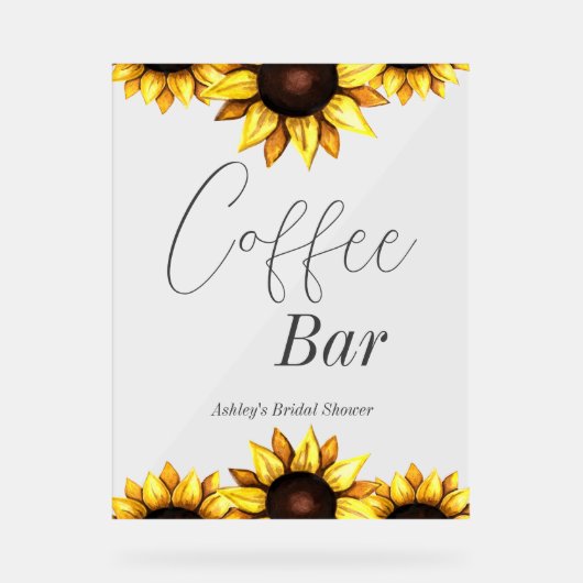 Coffee Bar Zonnebloem bruiloft Vrijgezellenfeest Acryl Bord (Voorkant)