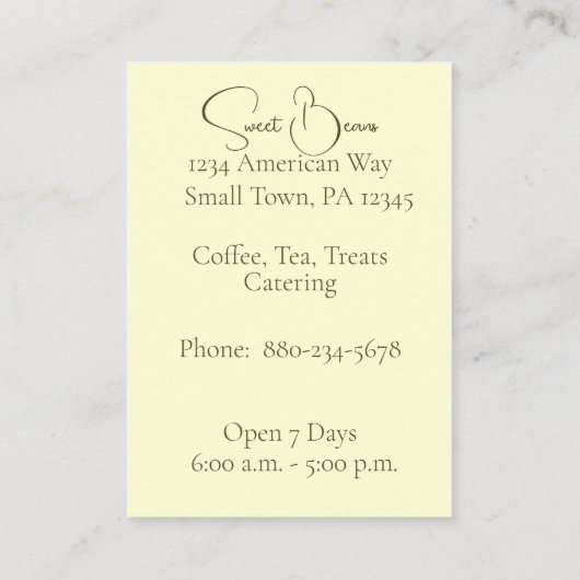  Coffee Bean Coffee Shop Visitekaartje (Achterkant)