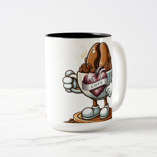 Coffee Bean en Heart of Love Coffee Mok (Voorkant rechts)