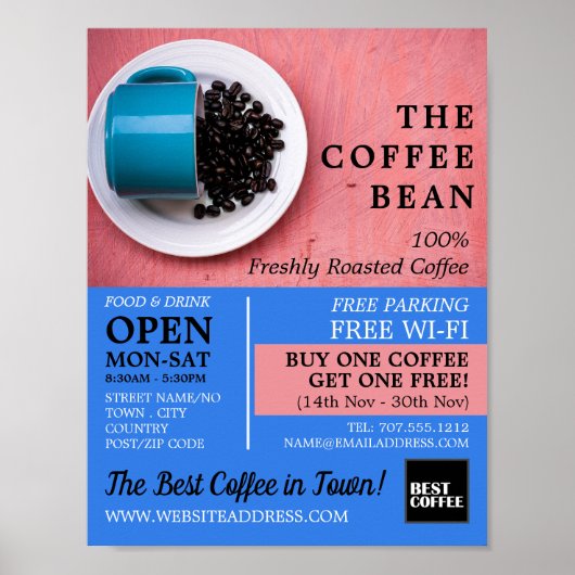 Coffee Bean Mok, Barista, Café, Coffeehouse Advert Poster (Voorkant)