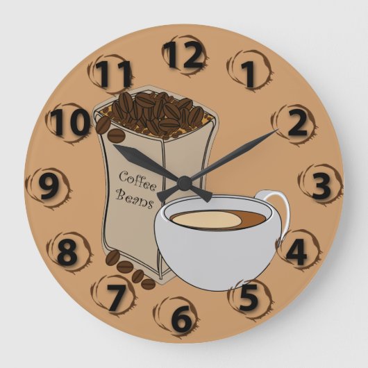 Coffee Beans Coffee Cup Round Wall Clock Grote Klok (Voorkant)