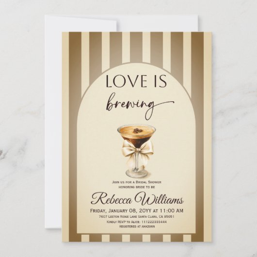 Coffee Beige Espresso Martini Bow Bridal Shower Kaart (Voorkant)