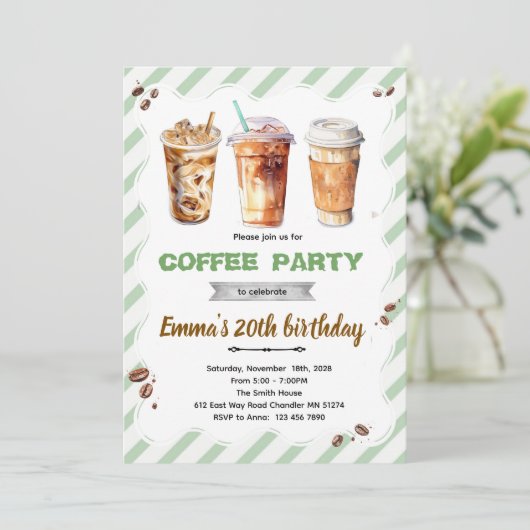 Coffee Birthday Invitation Kaart (Staand voorkant)