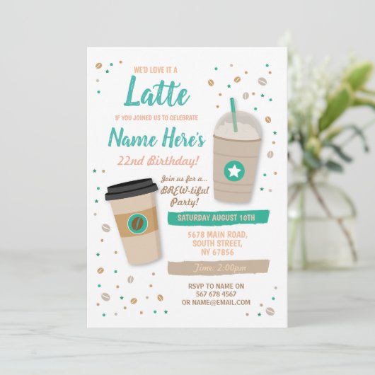 Coffee Birthday Latte Cafe Shop Beans Celebration Kaart (Staand voorkant)