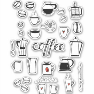 Coffee Black en White Café Sticker