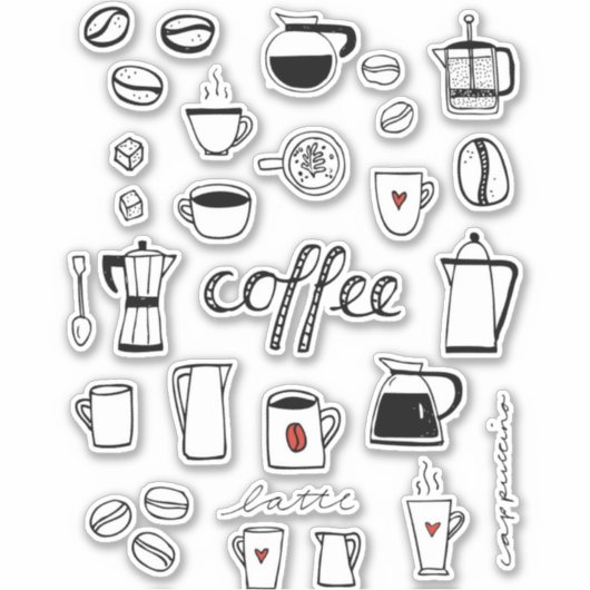 Coffee Black en White Café Sticker (Voorkant)