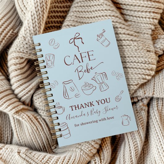 Coffee Blue Bow Cafe Bebe Baby Shower Guest Book Notitieboek