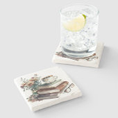 Coffee Boho Floral Waterverf Green Brown Stenen Onderzetter (Zijkant)