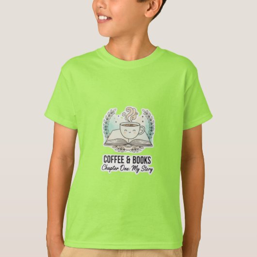 Coffee & Books Kids' T-Shirt | Cute Reading Lover (Voorkant)