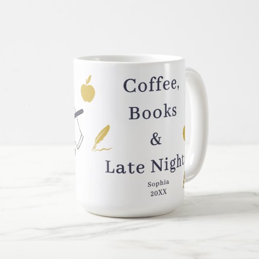 Coffee, Books & Late Nights – Custom Name Mug Koffiemok (Voorkant rechts)