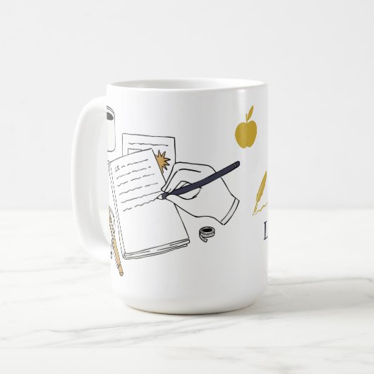 Coffee, Books & Late Nights – Custom Name Mug Koffiemok (Voorkant links)