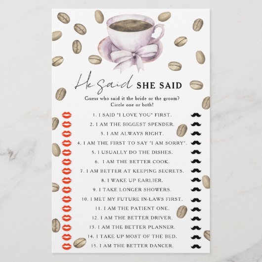 Coffee & Bow Vrijgezellenfeest Hij zei dat ze spel (Voorkant)