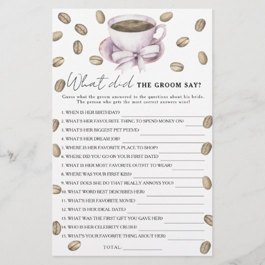 Coffee & Bow Vrijgezellenfeest Wat zei de bruidego (Voorkant)