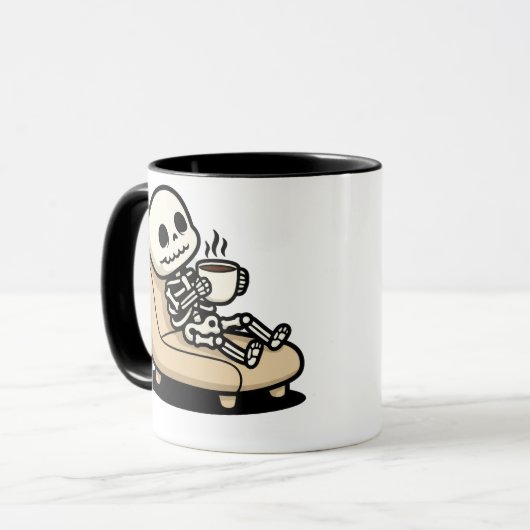 Coffee Break – Grim Reaper Dark Humor Coffee Mok (Voorkant links)