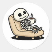 Coffee Break – Grim Reaper Dark Humor Coffee Ronde Sticker (Voorkant)