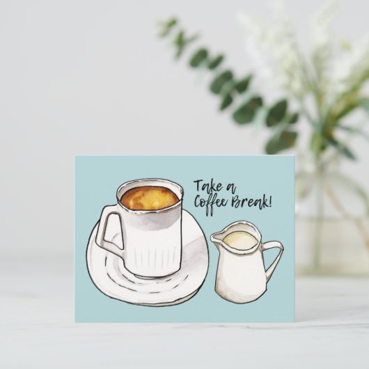 Coffee Break Waterverf en illustratie inkt Briefkaart (Staand voorkant)