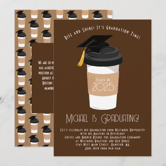 Coffee Breakfast Brunch Graduation Party Kaart (Voorkant / Achterkant)