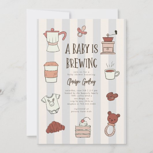 Coffee Brewing Blue Baby shower Uitnodiging (Voorkant)