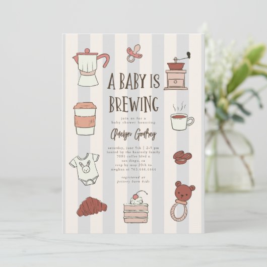Coffee Brewing Blue Baby shower Uitnodiging (Staand voorkant)