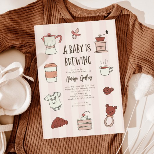 Coffee Brewing Roze Baby shower Uitnodiging