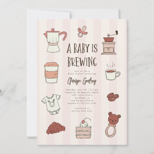 Coffee Brewing Roze Baby shower Uitnodiging (Voorkant)