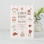 Coffee Brewing Roze Baby shower Uitnodiging (Staand voorkant)